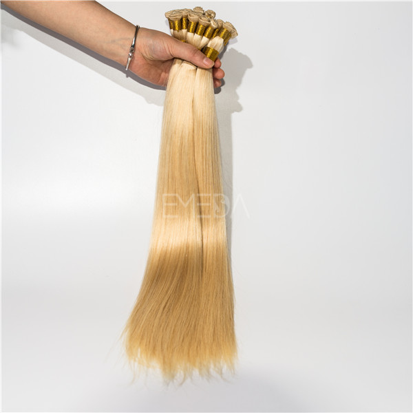 Grade 8A hand tied bleach blonde hair extensions YJ80